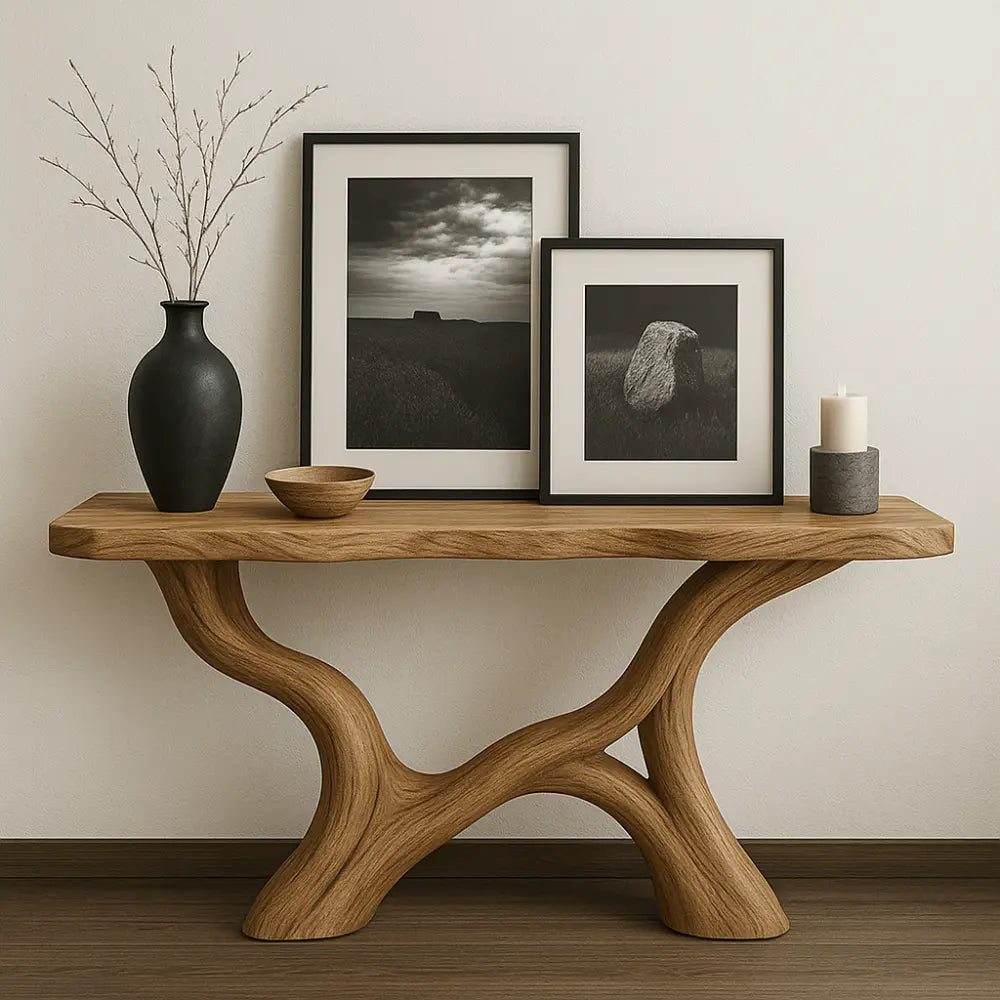 Handcrafted Solid Wood Console Table with Sculptural Organic Base – Modern Natural Furniture Kitchnce