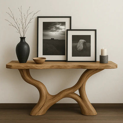 Handcrafted Solid Wood Console Table with Sculptural Organic Base – Modern Natural Furniture Kitchnce