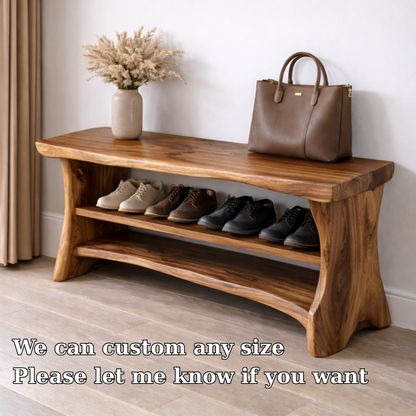 Solid Wood Entryway Bench with Shoe Storage Shelf – Natural Wood Shoe Rack Bench Kitchnce