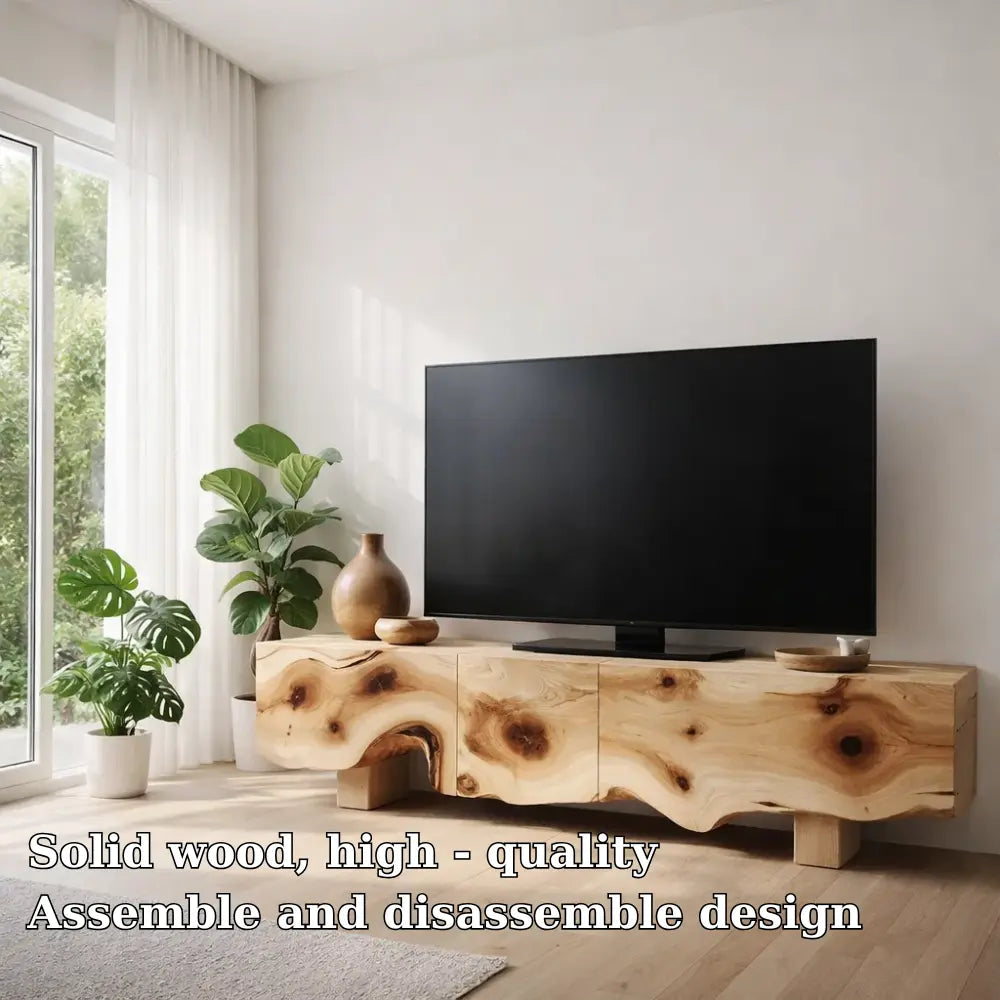 Solid Wood TV Cabinet with Live Edge – Natural Oak Media Console Kitchnce