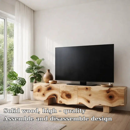 Solid Wood TV Cabinet with Live Edge – Natural Oak Media Console Kitchnce