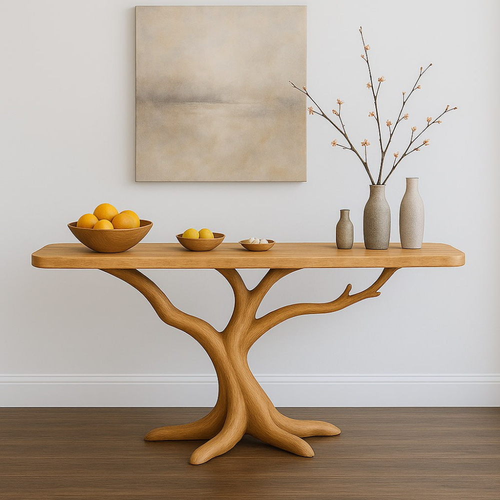 Handcrafted Solid Wood Console Table with Tree Branch Design – Organic Modern Entryway Furniture Kitchnce