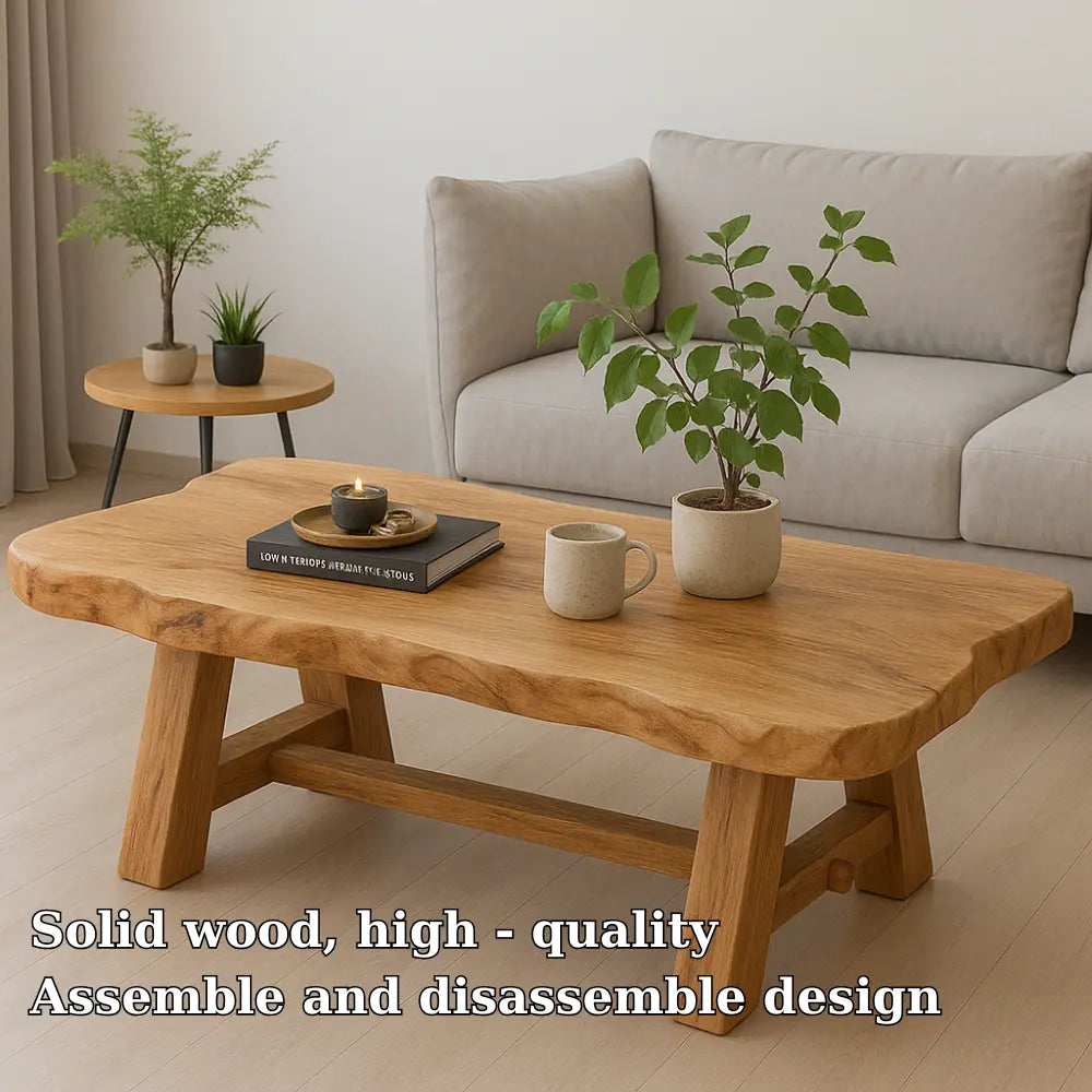 Handcrafted Solid Wood Coffee Table with Live Edge Design – Rustic Minimalist Centerpiece Kitchnce