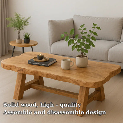Handcrafted Solid Wood Coffee Table with Live Edge Design – Rustic Minimalist Centerpiece Kitchnce