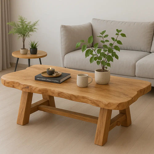 Handcrafted Solid Wood Coffee Table with Live Edge Design – Rustic Minimalist Centerpiece Kitchnce