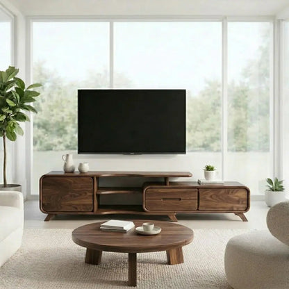 Solid Wood TV Cabinet Light Oak – Modern Minimalist Media Console Kitchnce