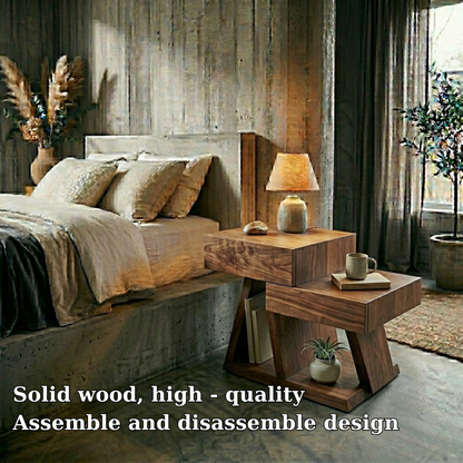 Solid Wood Nightstand Set with Drawer & Shelf – Modern Rustic Bedside Tables