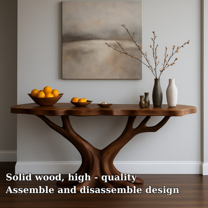 Handcrafted Solid Wood Console Table with Tree-Inspired Base – Modern Organic Art Furniture Kitchnce