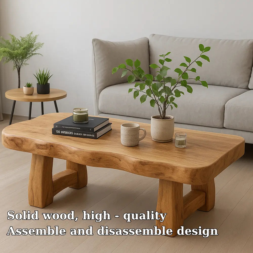 Handcrafted Solid Wood Coffee Table with Organic Live Edge – Natural Minimalist Design Kitchnce