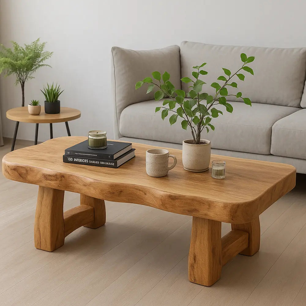 Handcrafted Solid Wood Coffee Table with Organic Live Edge – Natural Minimalist Design Kitchnce