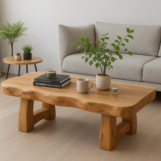 Handcrafted Solid Wood Coffee Table with Organic Live Edge – Natural Minimalist Design Kitchnce