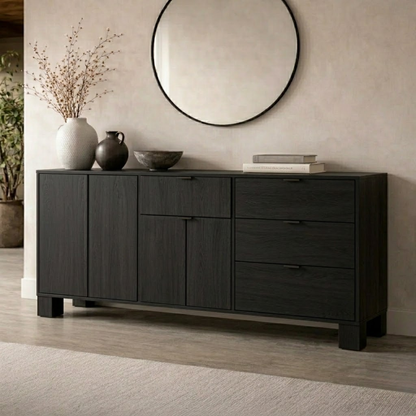 Modern Solid Wood Console Cabinet with Drawers and Doors Storage