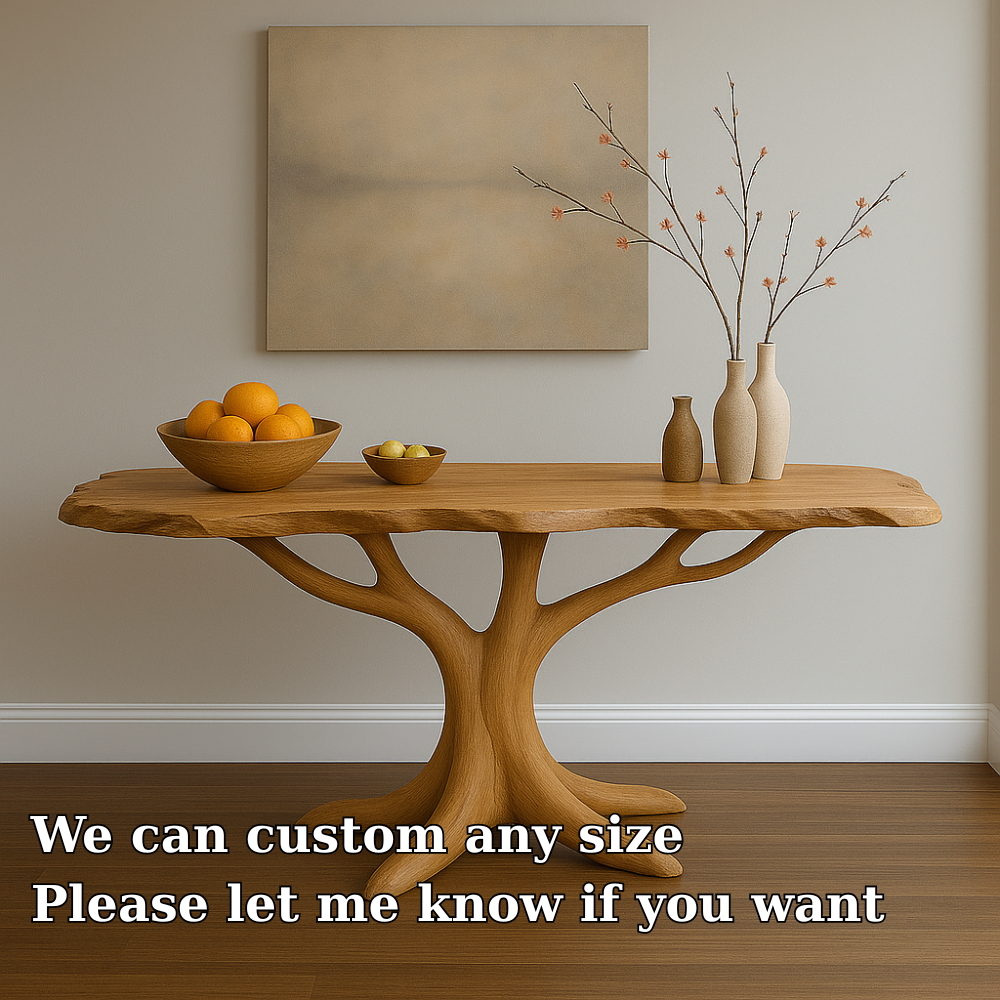Handcrafted Solid Wood Console Table with Organic Tree Shape – Modern Natural Art Furniture Kitchnce