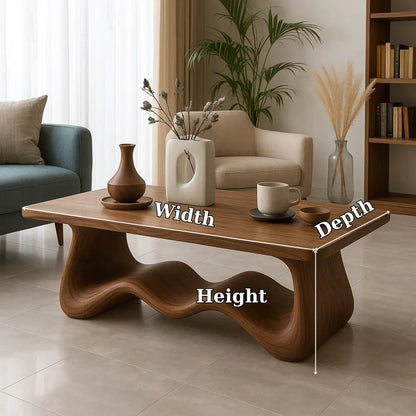 Handcrafted Solid Wood Coffee Table with Sculptural Wave Base – Modern Organic Centerpiece Kitchnce