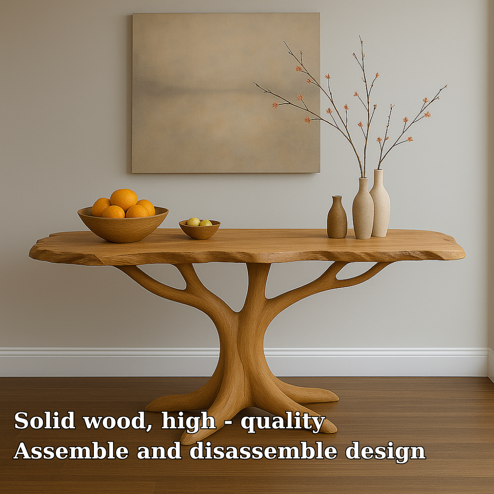 Handcrafted Solid Wood Console Table with Organic Tree Shape – Modern Natural Art Furniture Kitchnce
