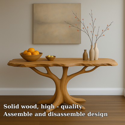 Handcrafted Solid Wood Console Table with Organic Tree Shape – Modern Natural Art Furniture Kitchnce