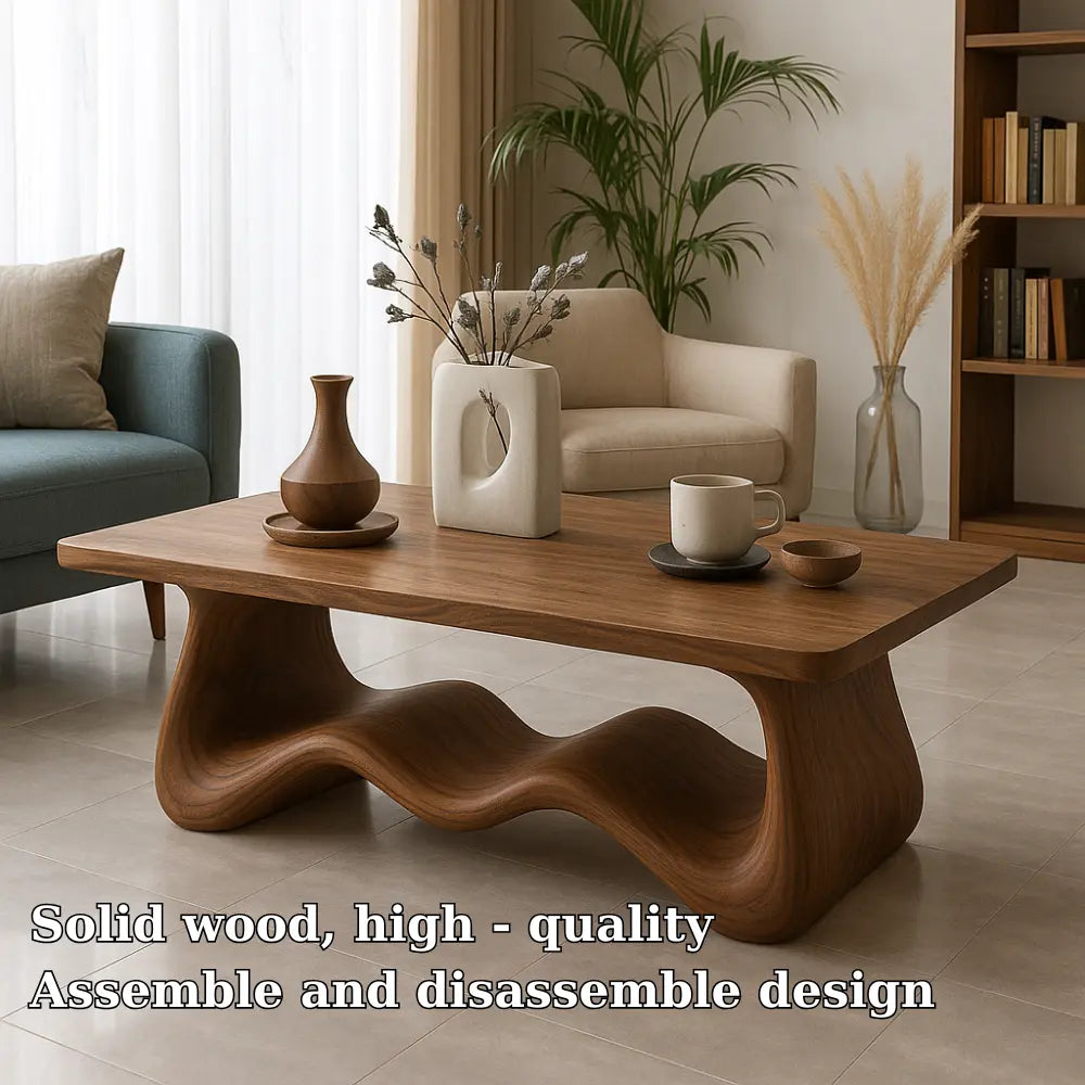 Handcrafted Solid Wood Coffee Table with Sculptural Wave Base – Modern Organic Centerpiece Kitchnce