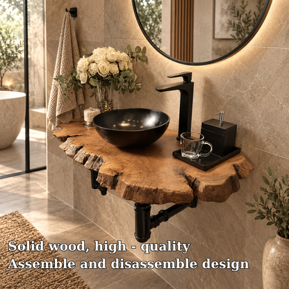 Rivelle Live Edge Solid Wood Corner Bathroom Vanity