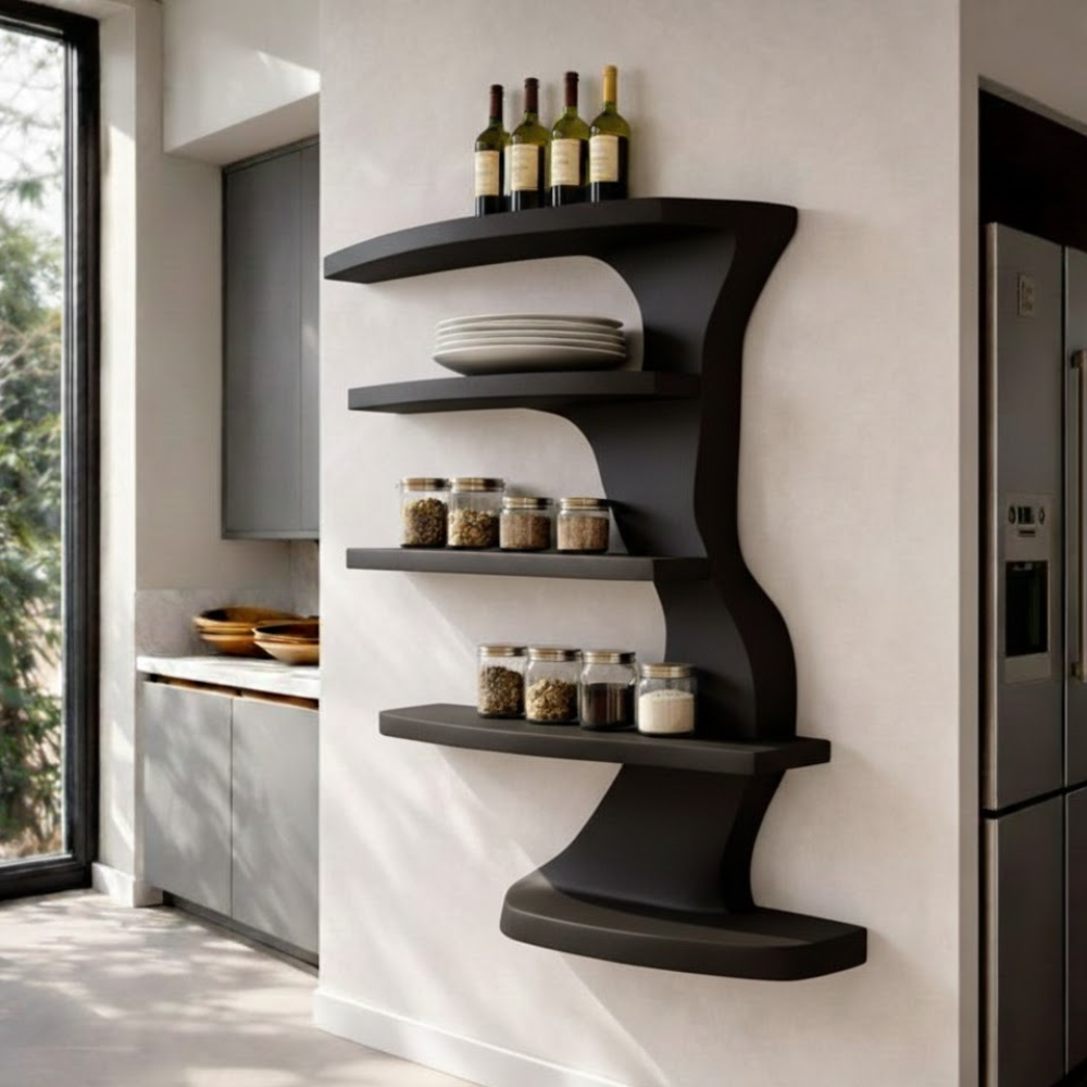 Handcrafted Solid Wood Tree Branch Wall Shelf - Organic Fluid Floating Bookshelf & Decor