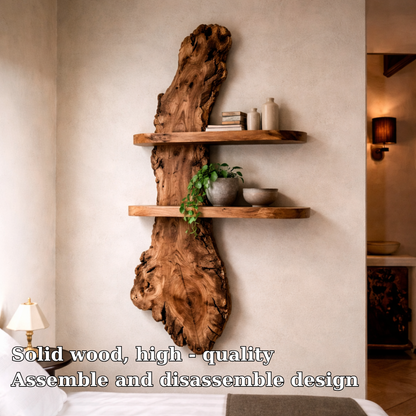 Handcrafted Solid Wood Live Edge Wall Shelf - Organic Tree-Shaped Floating Home Decor