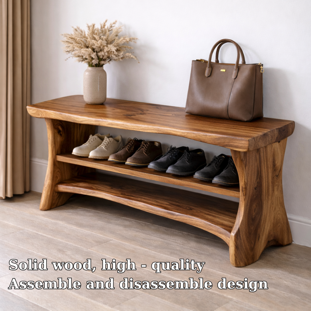 Solid Wood Entryway Bench with Shoe Storage Shelf – Natural Wood Shoe Rack Bench Kitchnce
