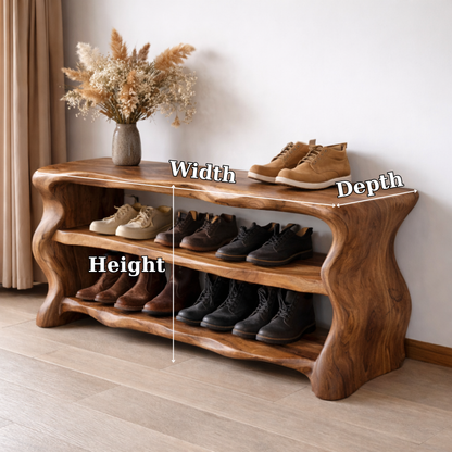 Solid Wood Entryway Bench with Shoe Storage – Rustic Live Edge Shoe Rack Bench Kitchnce