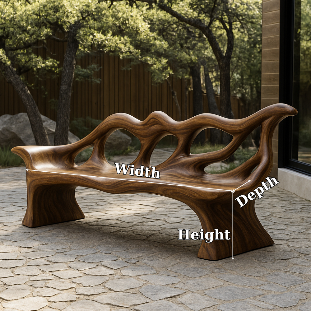 Handcrafted Solid Wood Bench with Backrest – Sculptural Organic Design for Indoor & Outdoor Kitchnce