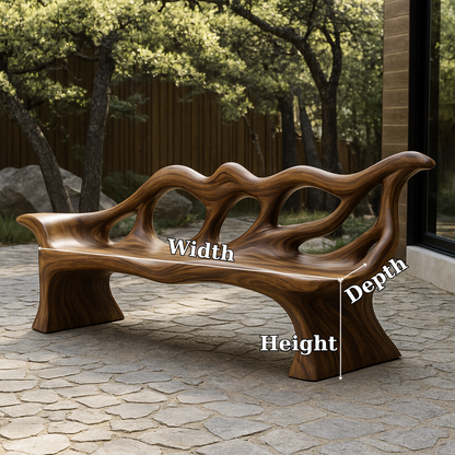 Handcrafted Solid Wood Bench with Backrest – Sculptural Organic Design for Indoor & Outdoor Kitchnce