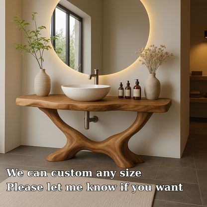 Handcrafted Solid Wood Bathroom Vanity with Organic Base – Modern Natural Bathroom Furniture Kitchnce