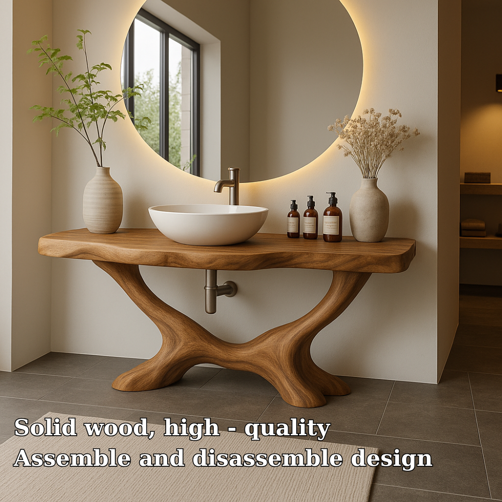 Handcrafted Solid Wood Bathroom Vanity with Organic Base – Modern Natural Bathroom Furniture Kitchnce