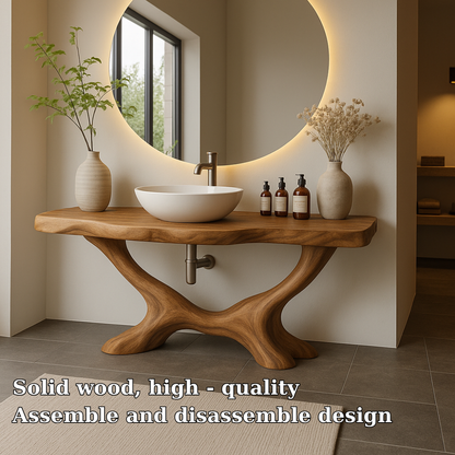 Handcrafted Solid Wood Bathroom Vanity with Organic Base – Modern Natural Bathroom Furniture Kitchnce