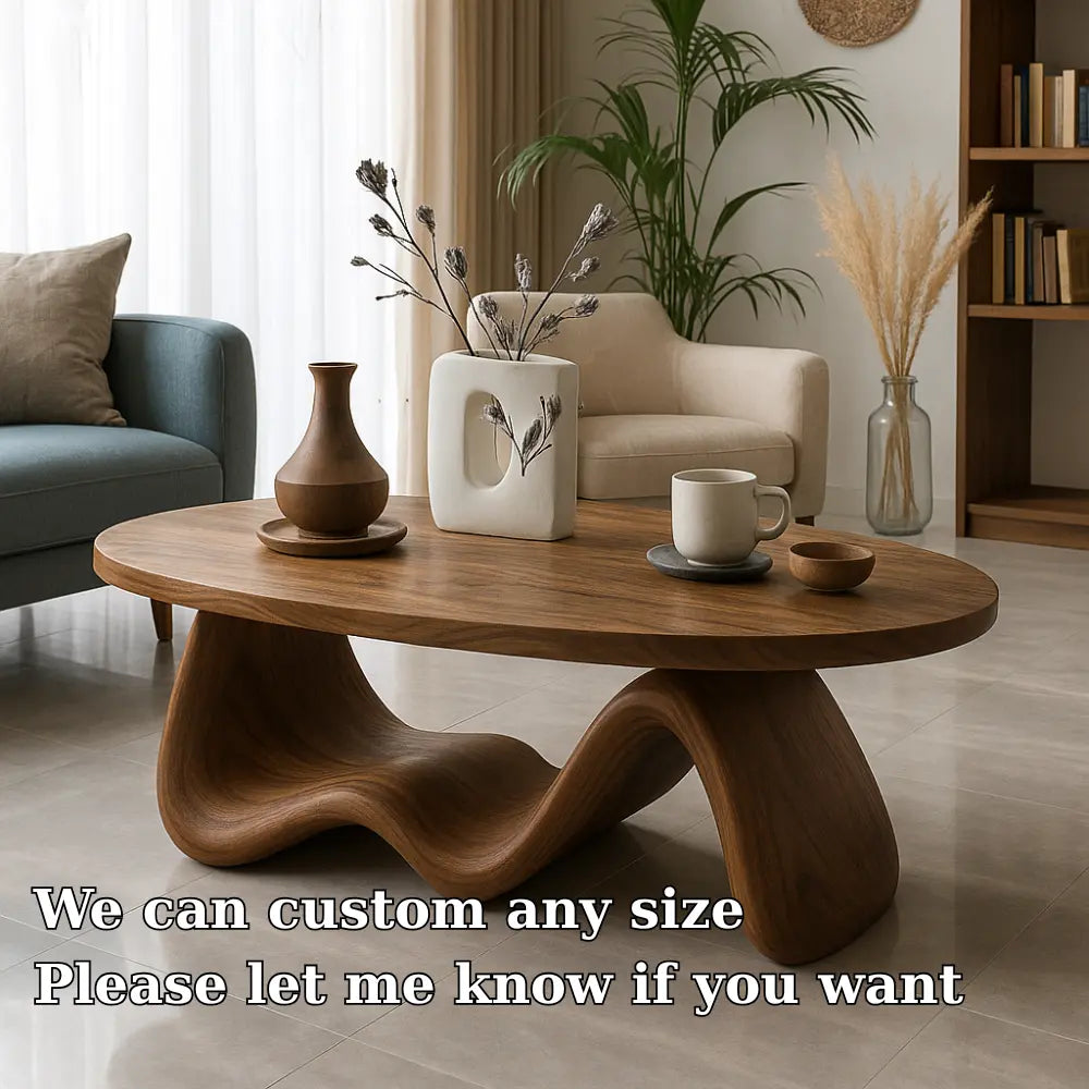 Handcrafted Solid Wood Coffee Table with Organic Wave Base – Modern Sculptural Design Kitchnce