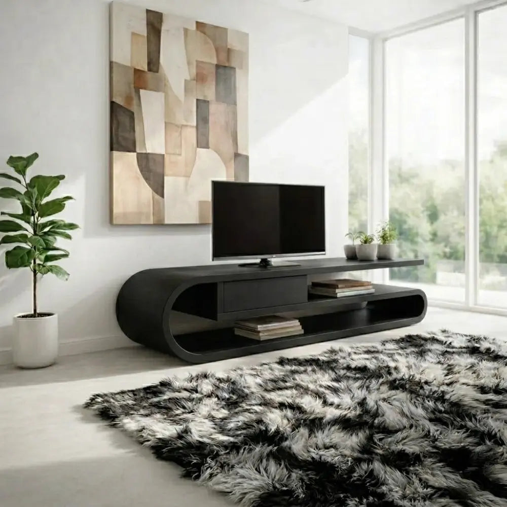 Solid Wood TV Cabinet Curved Design – Modern Oak Media Console Kitchnce
