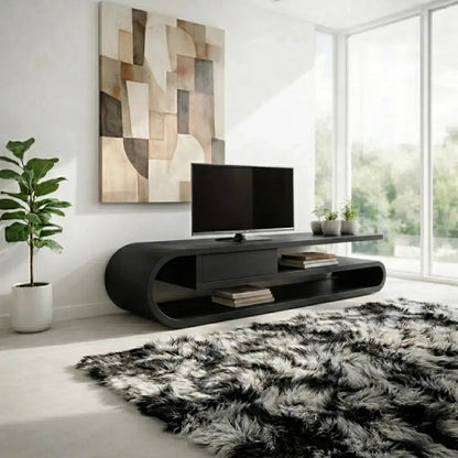 Solid Wood TV Cabinet Curved Design – Modern Oak Media Console Kitchnce