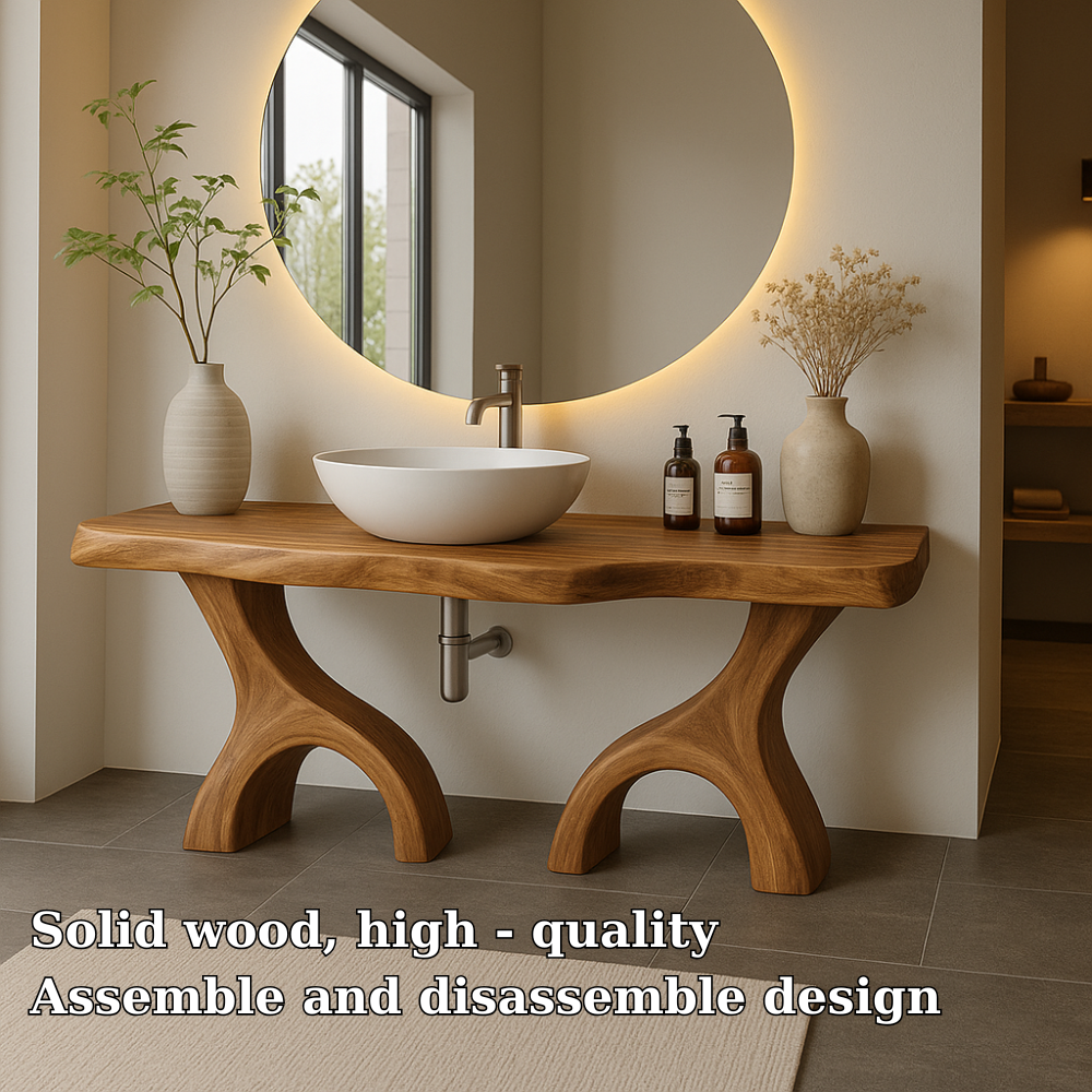 Handcrafted Solid Wood Bathroom Vanity with Dual Arched Base – Modern Organic Bathroom Design Kitchnce