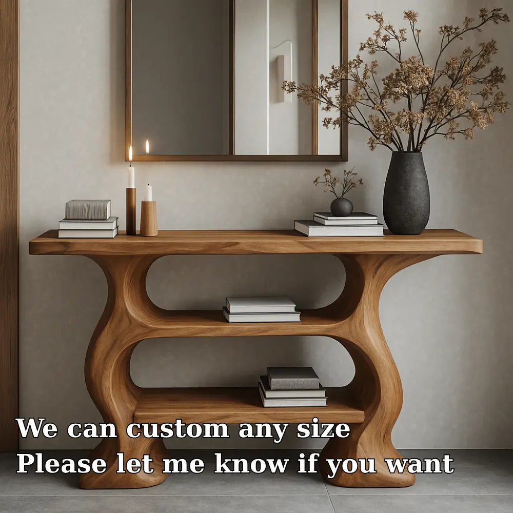 Handcrafted Solid Wood Console Table with Organic Flow Design – Modern Sculptural Accent Kitchnce