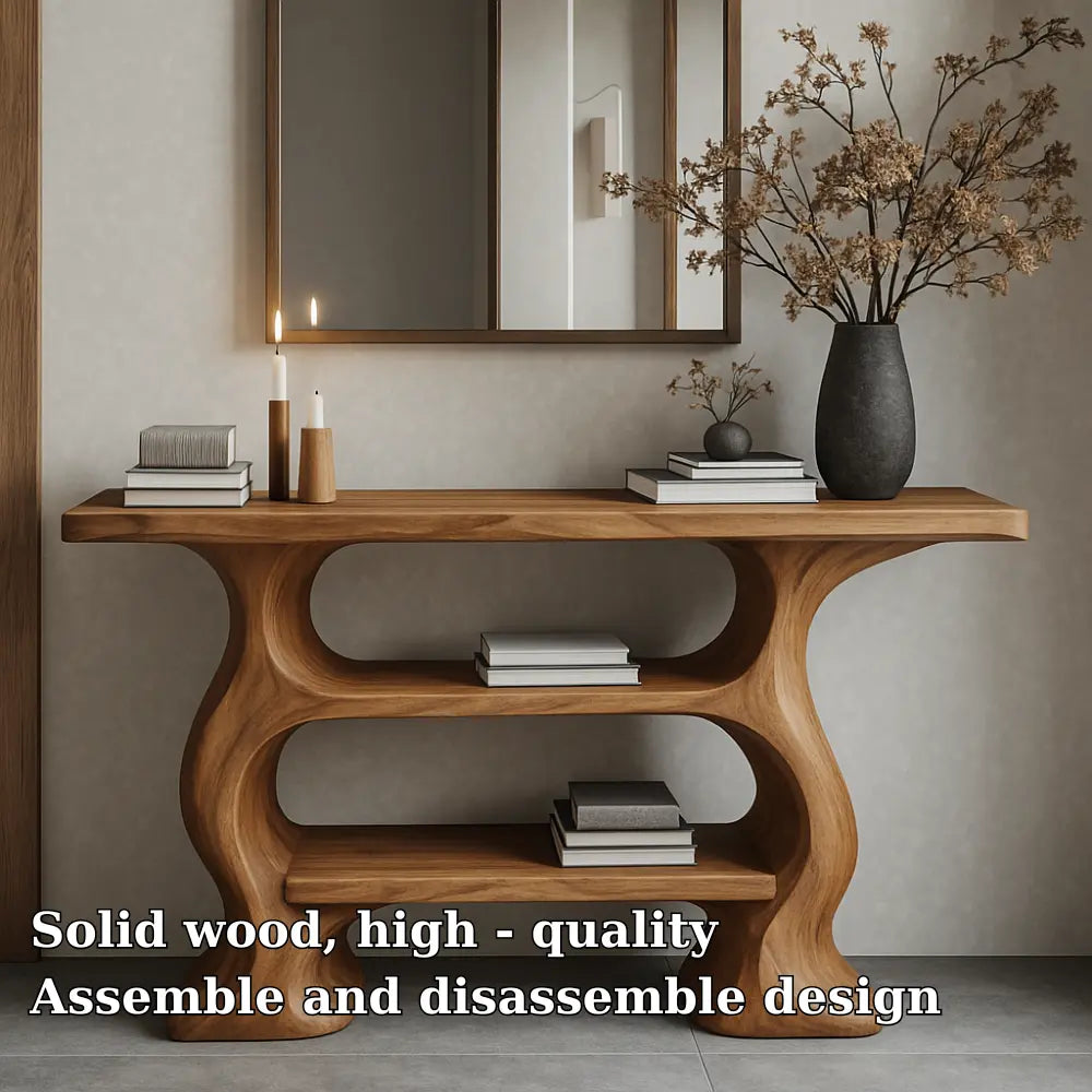 Handcrafted Solid Wood Console Table with Organic Flow Design – Modern Sculptural Accent Kitchnce