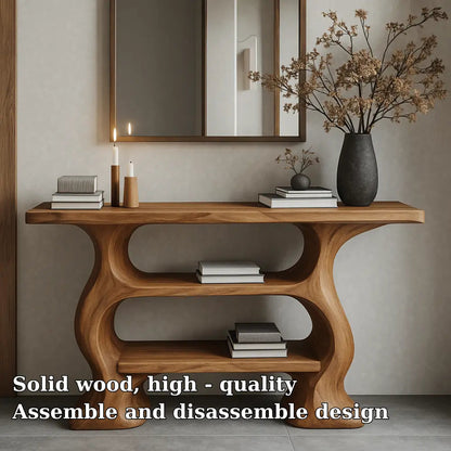 Handcrafted Solid Wood Console Table with Organic Flow Design – Modern Sculptural Accent Kitchnce