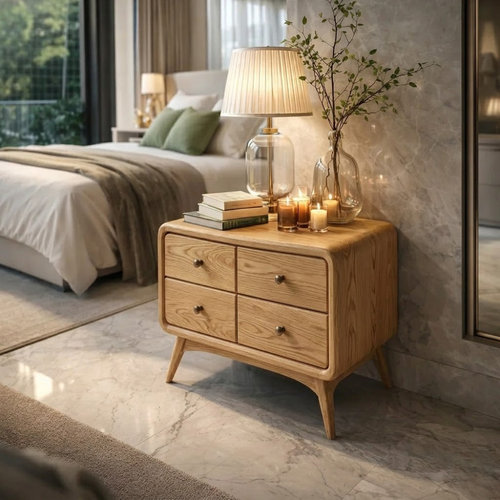 Solid Wood Nightstand with 4 Drawers – Modern Bedside Table Storage