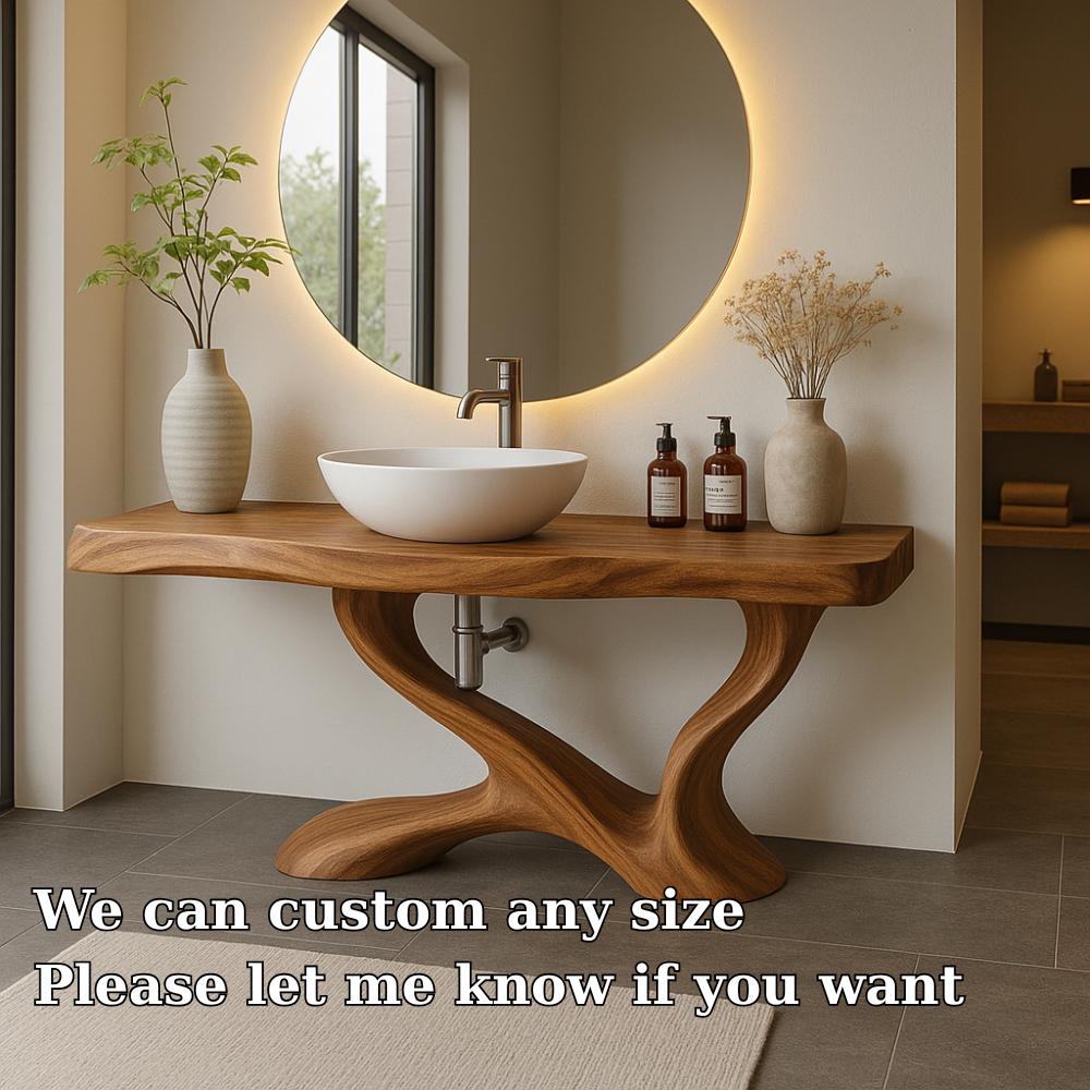 Handcrafted Solid Wood Bathroom Vanity with Sculptural Base – Modern Organic Bathroom Design Kitchnce