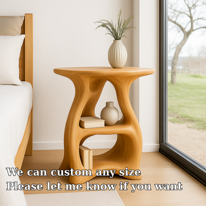 Handcrafted Solid Wood Nightstand – Sculptural Bedside Table with Curved Organic Design Kitchnce