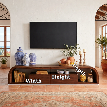 Curved Solid Wood Media Console with Storage – Modern Low TV Stand