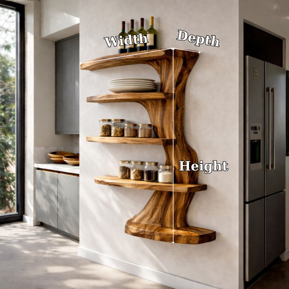 Handcrafted Solid Wood Tree Branch Wall Shelf - Organic Fluid Floating Bookshelf & Decor