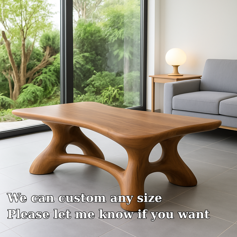 Handcrafted Solid Wood Coffee Table – Sculpted Organic Base for Modern Living Rooms Kitchnce