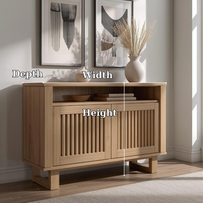 Modern Console Cabinet with Vertical Slatted Doors – Elegant Storage Solution