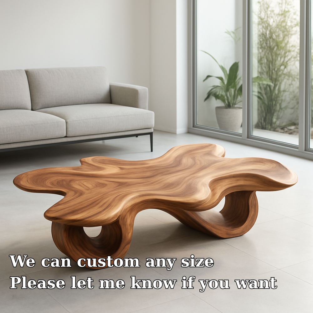 Handcrafted Solid Wood Coffee Table – Organic Sculpted Freeform Design Kitchnce