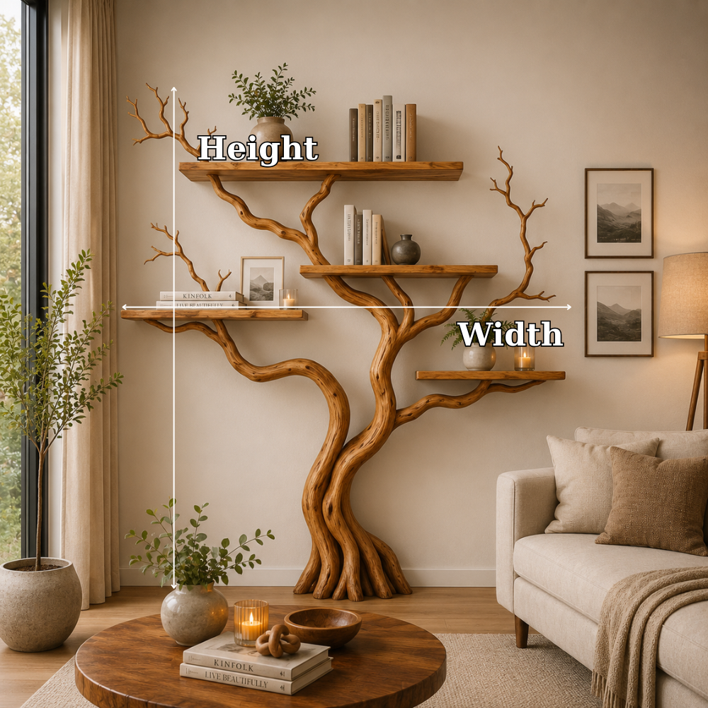 Handcrafted Solid Wood Tree Bookshelf for Modern Living Room Decor