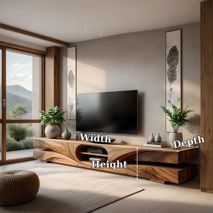 Solid Wood TV Stand Modern Walnut Floating Media Console with Open Storage