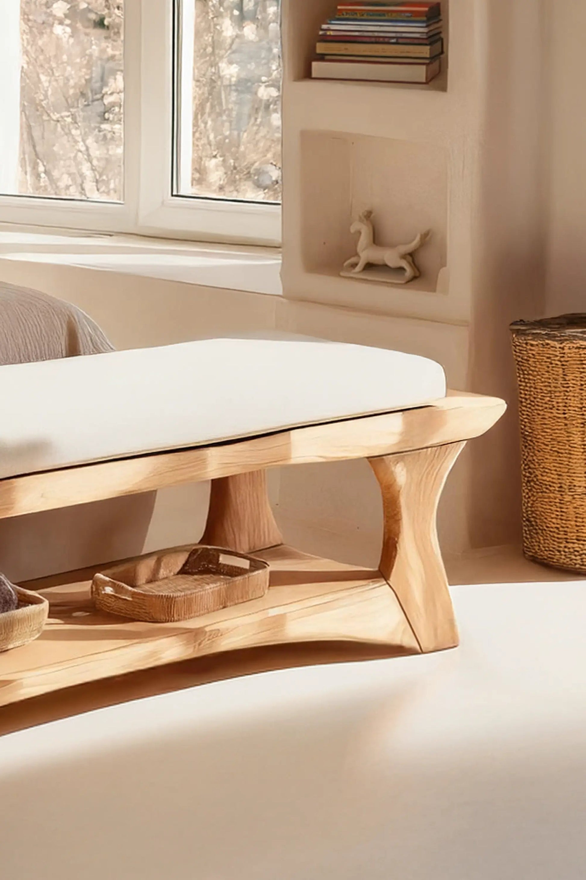 Mid Century Solid Wood Bench For Bedroom Accent Kitchnce