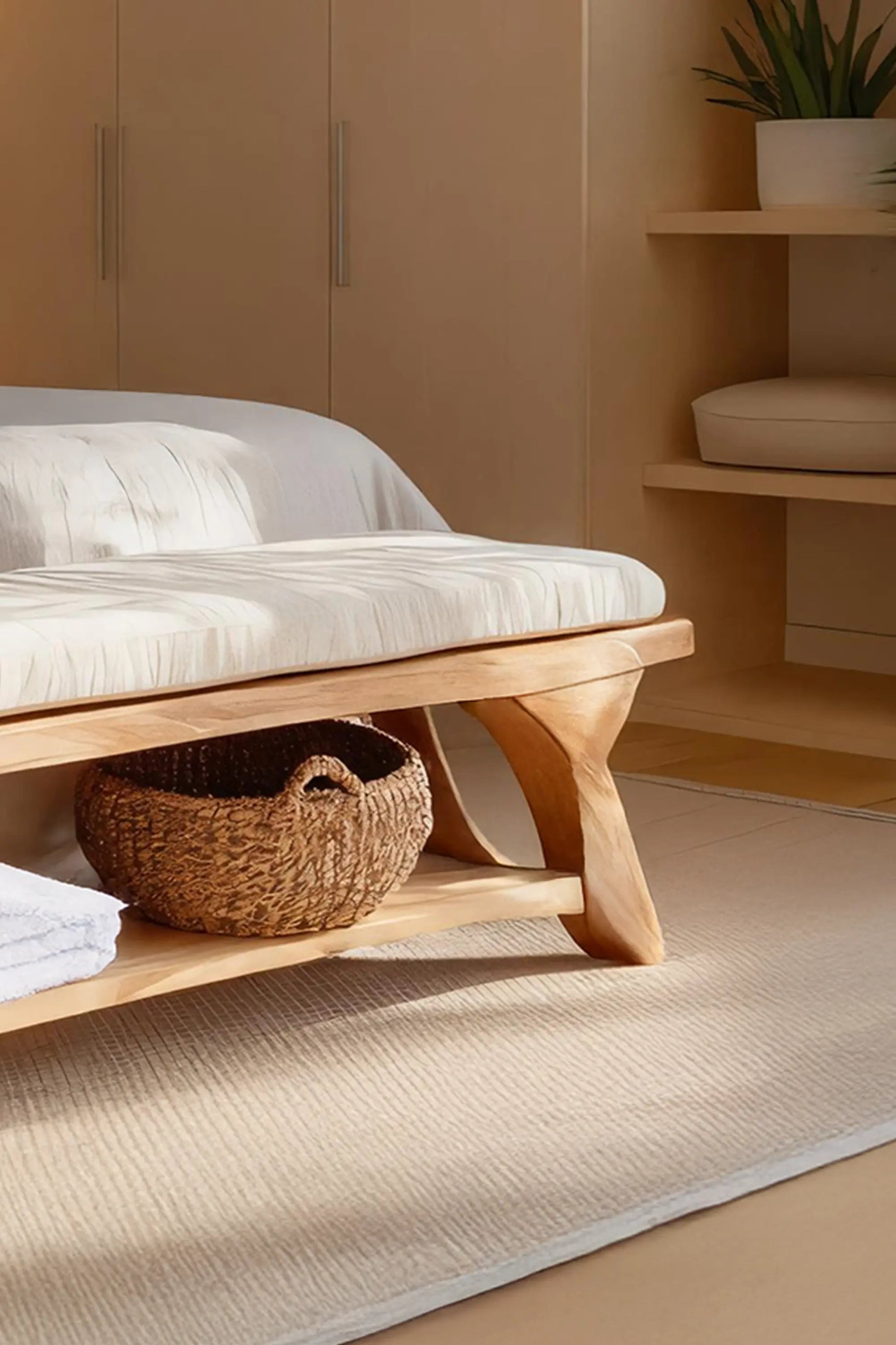 Modern Sculpted Wood Bench For Bedroom Interior Styling Kitchnce
